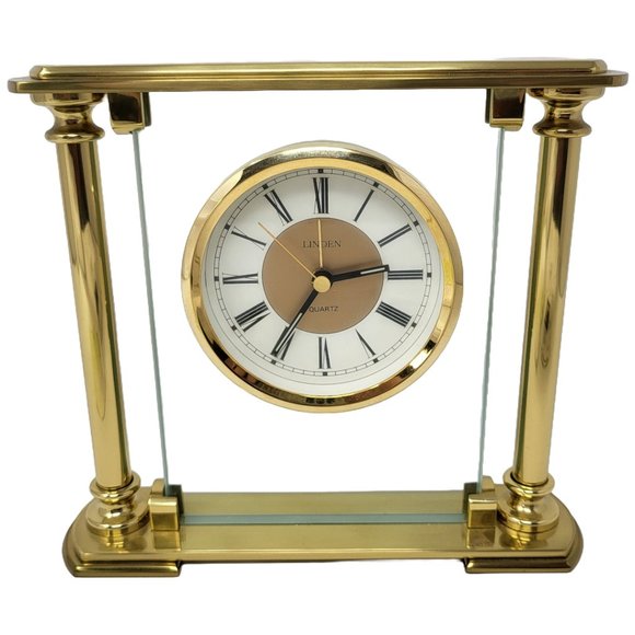 Vintage LINDEN‎ Quartz Mantel Desk Alarm Clock Gold Heavy Japan Box Instructions - Picture 3 of 5